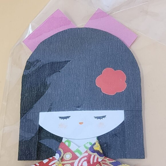 Japanese Kokeshi Doll Paper Wall Hanging Ornament With Suction Cup & Bell - Picture 4 of 7